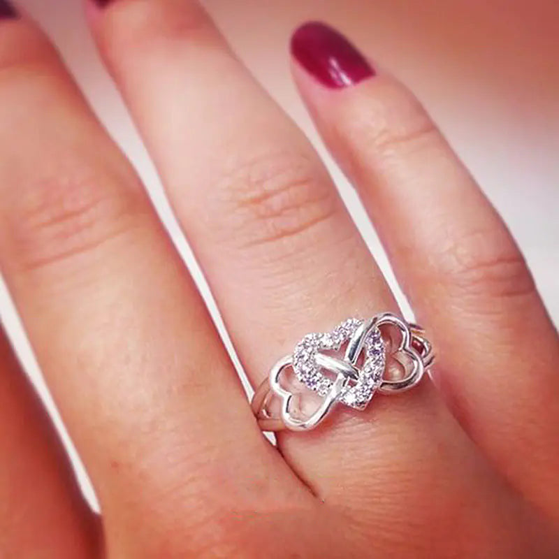 Double Twisted Hollow Heart Shape Ring for Women